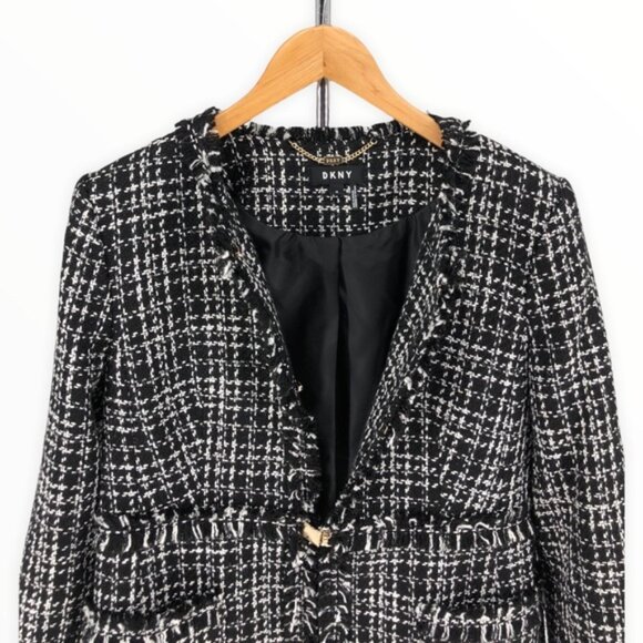 DKNY Black Long Tweed Topper Jacket - Picture 5 of 15